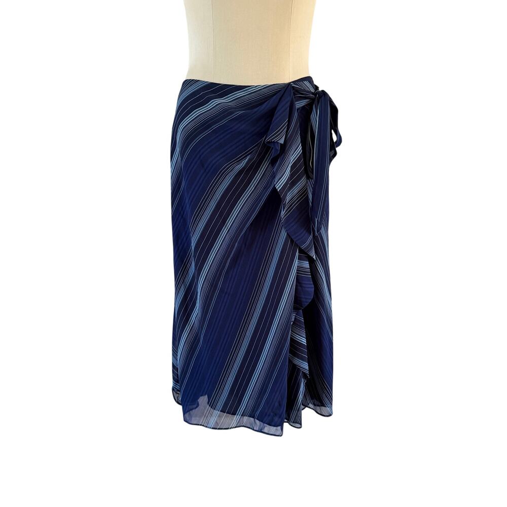Ralph Lauren Blue Stripe Ruffle Wrap Maxi Skirt Sz 10 Preppy